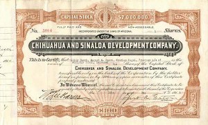Chihuahua and Sinaloa Development Co. signed by August Busch